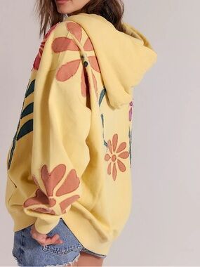 NWOT Free People We The Free It's A Vibe Flowers Hoodie Sweatshirt in Sunlight